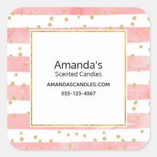 Adesivo Quadrado Listras Leves Rosa Faux Dourado Confetti Busines