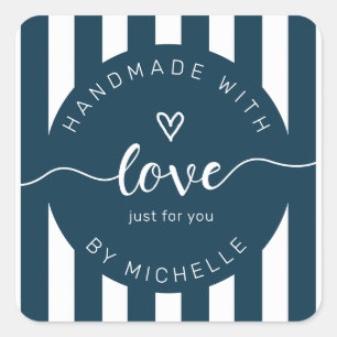 Adesivo Quadrado listras modernas feitas à mão com monograma de amo