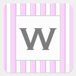 Adesivo Quadrado Listras Rosa Monograma Personalizadas em Branco