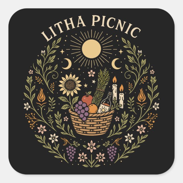 Adesivo Quadrado Litha Picnic Summer Solstice Celestial Art (Frente)