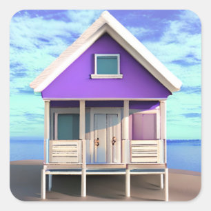 Adesivo Quadrado Little Beach Shack na areia