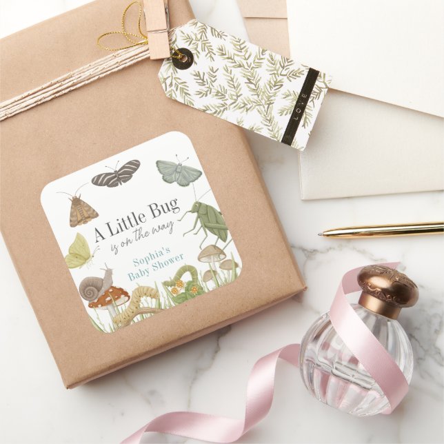 Adesivo Quadrado Little Bug Insects Mushroom Boy Baby Shower (Presentear)