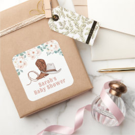 Adesivo Quadrado Little Cowgirl Western Floral Girl Baby Shower