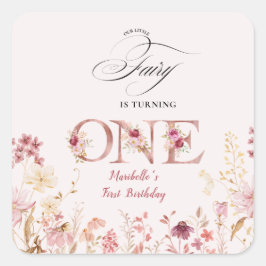 Adesivo Quadrado Little Fairy Floral Garden First Birthday 