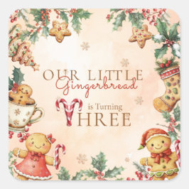 Adesivo Quadrado Little Gingerbread Christmas 3rd Birthday