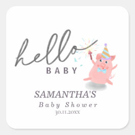 Adesivo Quadrado little pig Calligraphy Baby Shower Hello baby