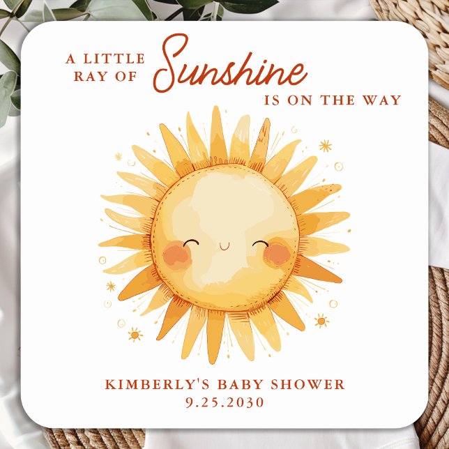 Adesivo Quadrado Little Ray of Sunshine Boho Cute Sun Baby Shower (Criador carregado)