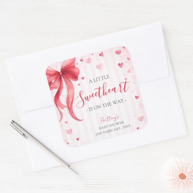 Adesivo Quadrado Little Sweetheart Valentines Baby Shower  (Envelope)
