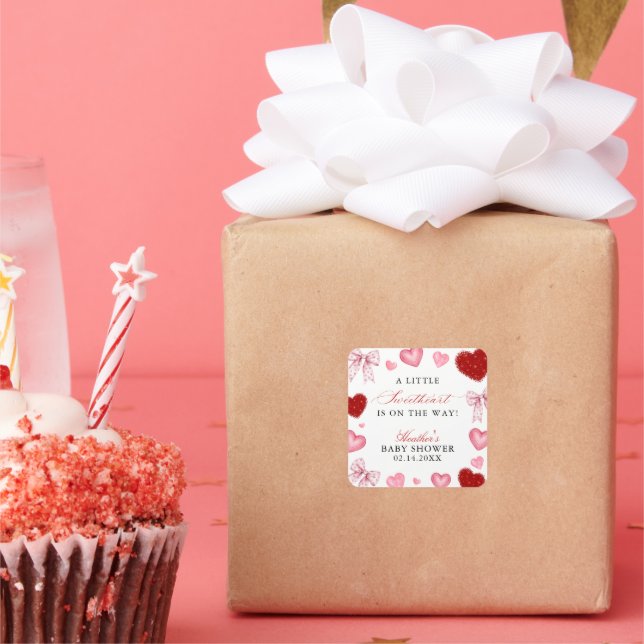 Adesivo Quadrado Little Sweetheart Valentines Day Baby Shower (Festa)