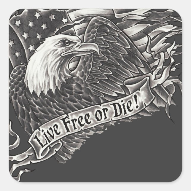 Adesivo Quadrado Live Free ou Die Eagle (Frente)