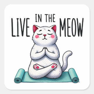 Adesivo Quadrado "Live in the Meow" Engraçado Gato Passa Praça Praç