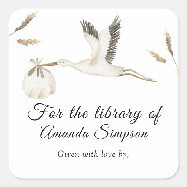 Adesivo Quadrado Livraria - Chá de fraldas, livros para bebê (Frente)