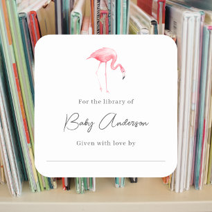 Adesivo Quadrado livreto do chá de fraldas flamingo