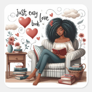 Adesivo Quadrado Livro de Amor Fácil, Leitura de Menina Africana Am