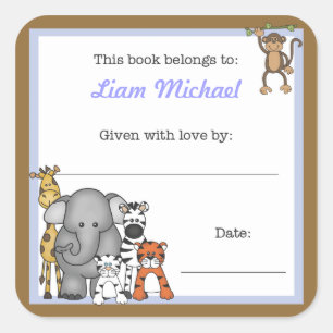 Adesivo Quadrado Livro de Animais Selvagens Planta Blue Boy BOOKPLA