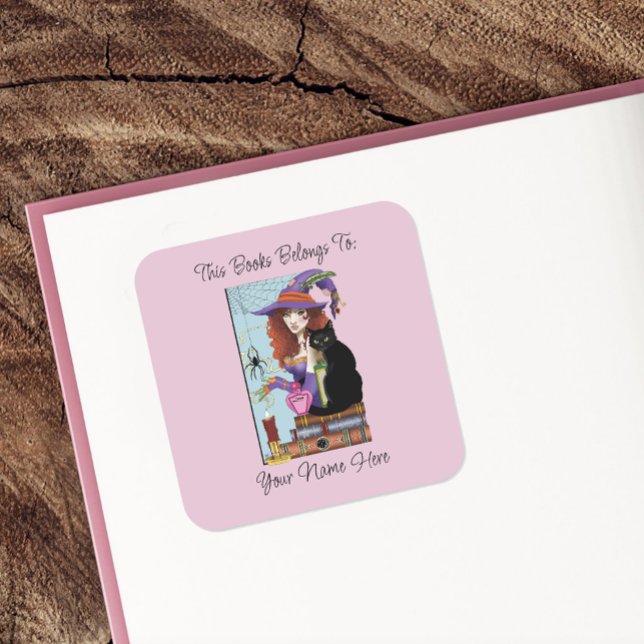 Adesivo Quadrado Livro de Gatos Poções de Bruxas (Criador carregado)