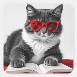Adesivo Quadrado Livro de Leitura de Cat