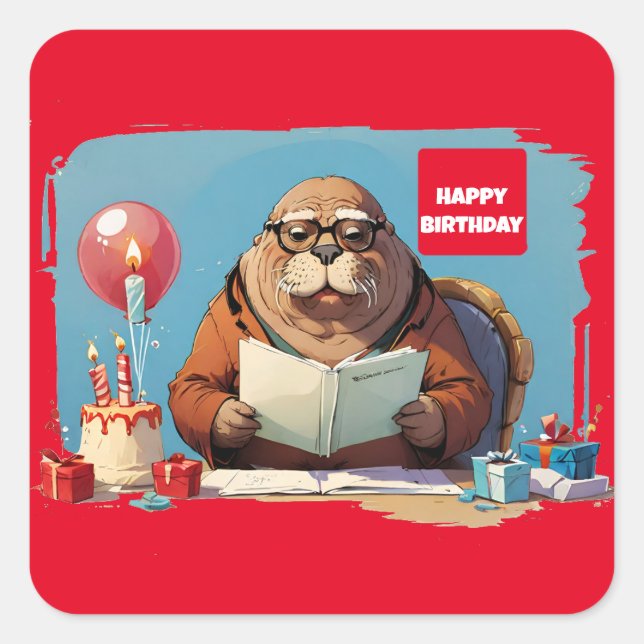 Adesivo Quadrado Livro de leitura de Walrus (Frente)