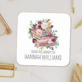 Adesivo Quadrado Livro de Pilha Flor da Biblioteca de Placas de Esc