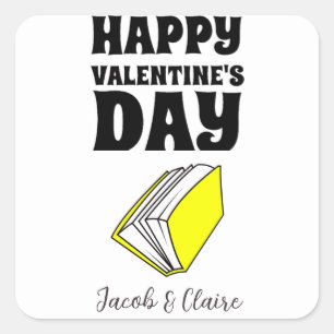 Adesivo Quadrado livro, Feliz Dia dos Namorados personalizar nome