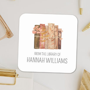 Adesivo Quadrado Livro Flor Marrom Da Biblioteca De Ex-Libris