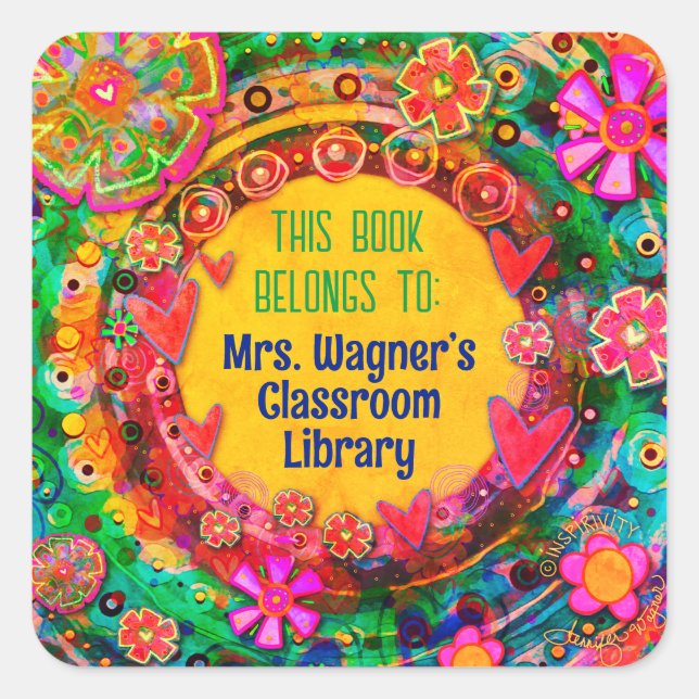 Adesivo Quadrado Livro Pertence À Praça Floral Personalizada De Pro (Frente)