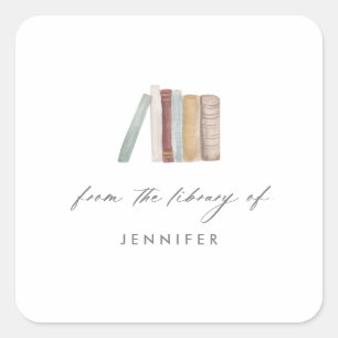Adesivo Quadrado Livros Biblioteca de Livros Vintage Watercolor