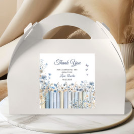 Adesivo Quadrado Livros Chá de fraldas Azul Floral Obrigado Sticker