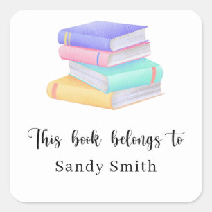 Adesivo Quadrado Livros de aquarelas - Este livro pertence a