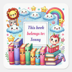 Adesivo Quadrado Livros de Bebê bonitos com arco-íris e nuvens