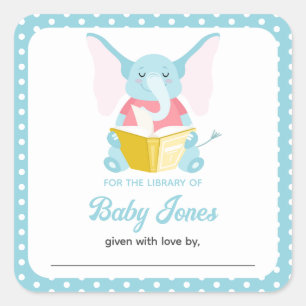 Adesivo Quadrado Livros de Biblioteca do Primeiro Bebê Elefante Ade