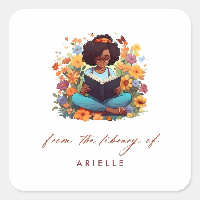 Adesivo Quadrado Livros de Biblioteca Floral Afro-Americana (Frente)