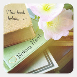 Adesivo Quadrado Livros e flores