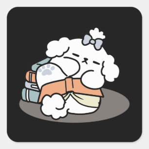 Adesivo Quadrado Livros e Latidos - Design de Leitura de Cachorro S