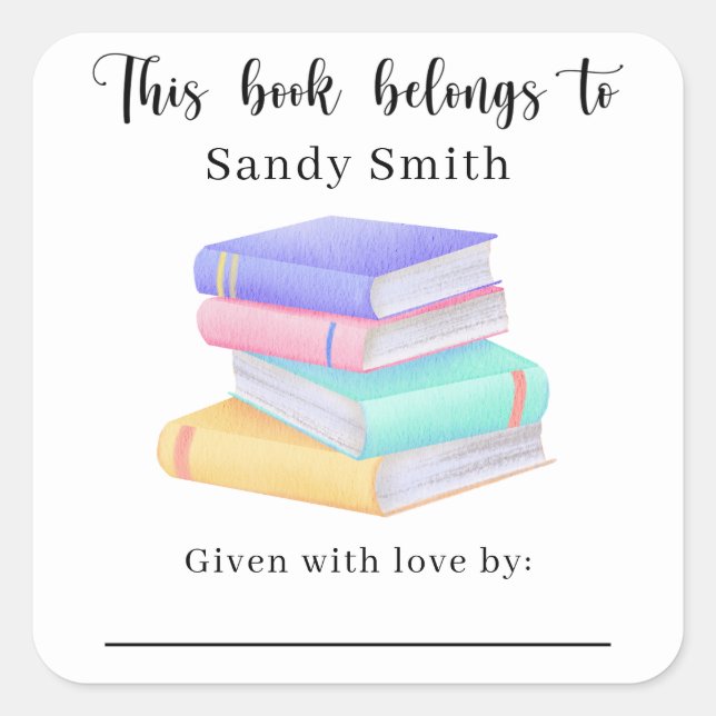 Adesivo Quadrado livros - Este livro pertence a com mensagem (Frente)