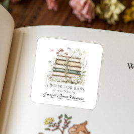 Adesivo Quadrado Livros Florais de Aquarela Um Livro Para Ex-Libris