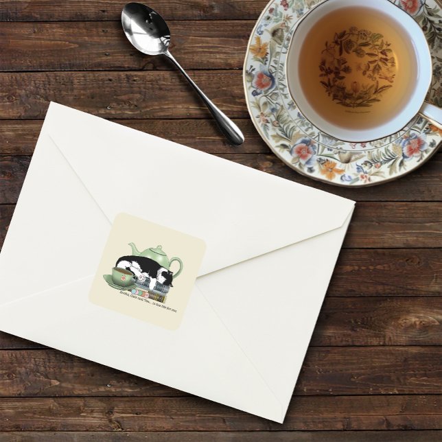 Adesivo Quadrado Livros Gatos Chá Cute (Criador carregado)