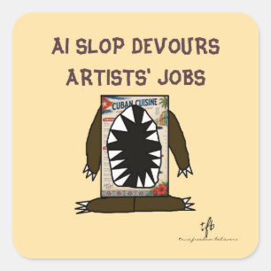 Adesivo Quadrado Lixo de IA Devora Empregos de Artistas I