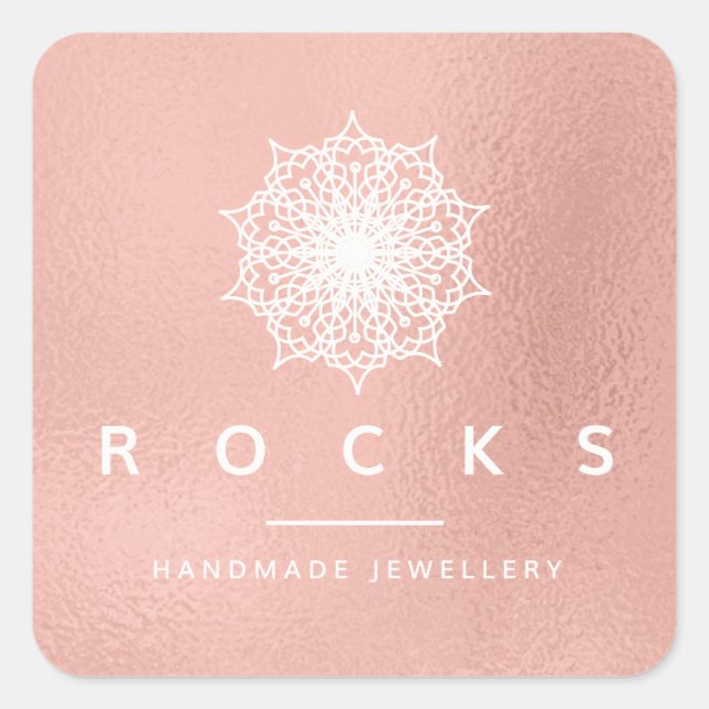 Adesivo Quadrado Liz Mandala Rosa Rosa Dourada Branco Metálico (Frente)