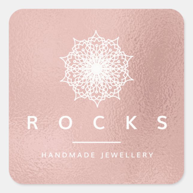 Adesivo Quadrado Liz Mandala Rosa Rosa Dourada Branco Metálico 1 (Frente)