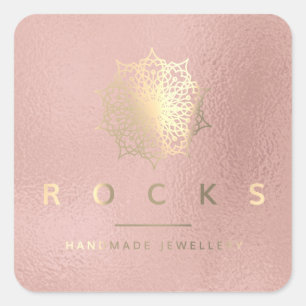Adesivo Quadrado Liz Mandala Rosa Rosa Dourada Branco Metálico 2