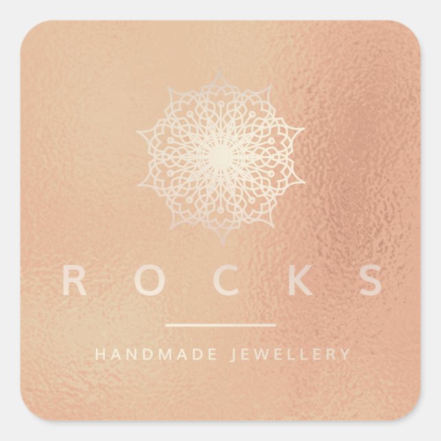 Adesivo Quadrado Liz Mandala Rosa Rosa Dourada Branco Metálico 3 (Frente)