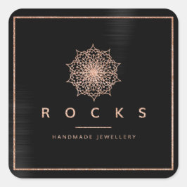 Adesivo Quadrado Liz Mandala Rosa Rosa Dourada Glam Preto Metálico