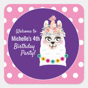 Adesivo Quadrado Llama   Aniversário Mágico Personalizado Llamacorn