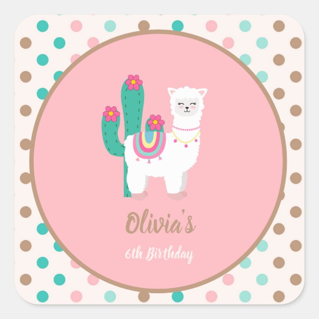 Adesivo Quadrado Llama Birthday Stickers (Frente)