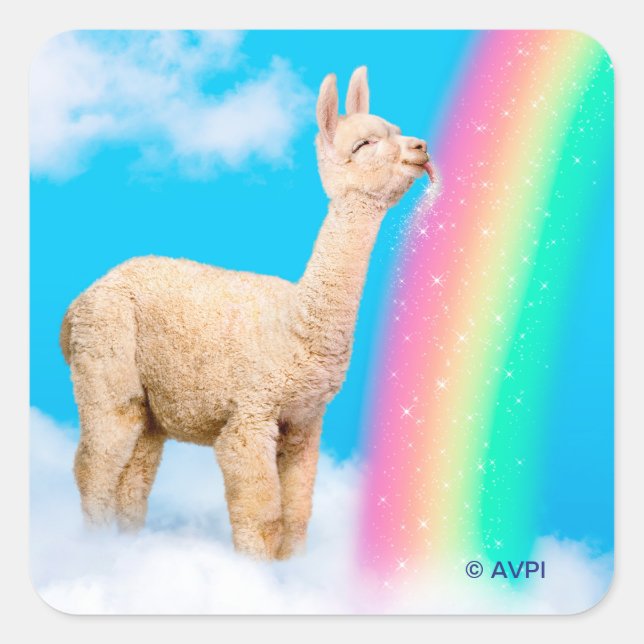 Adesivo Quadrado Llama Licking Rainbow (Frente)