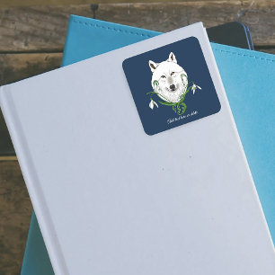 Adesivo Quadrado Lobo Ártico Branco Místico Flor-de-Neve Azul de In