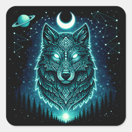 Adesivo Quadrado Lobo Celestial – Galáxia da Uiva Selvagem