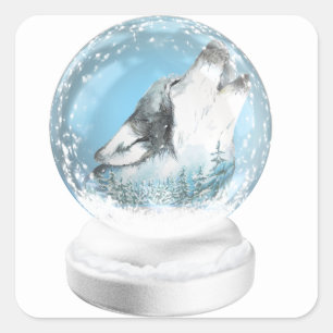 Adesivo Quadrado Lobo de Natal No Mundo Da Neve De Inverno