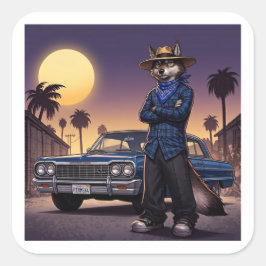 Adesivo Quadrado Lobo E Lowrider